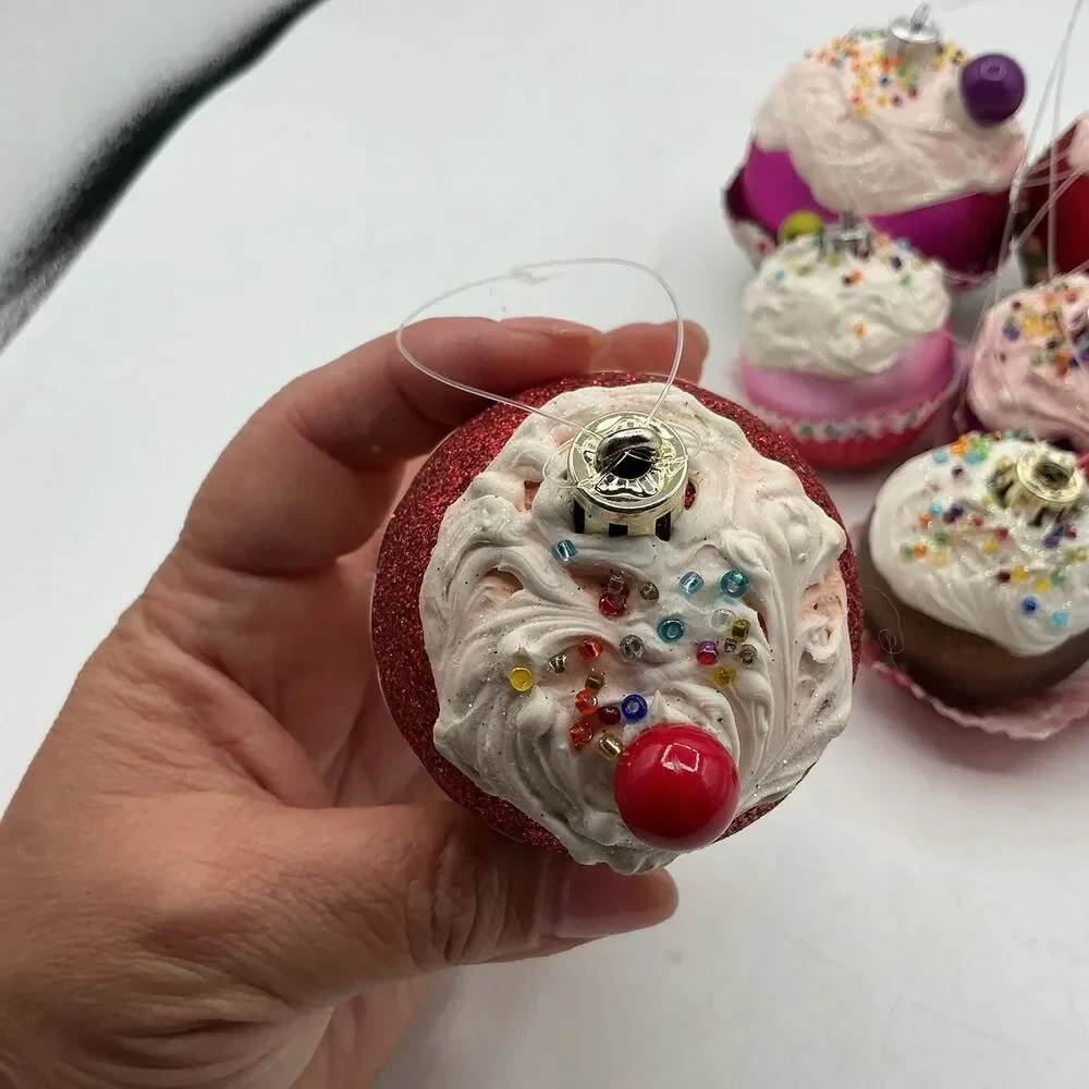 Lot of 13 Handmade Faux Cupcake Christmas Tree Ornaments Glitter Holiday Decor